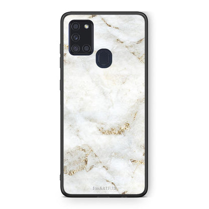 Samsung A21s White Gold Marble θήκη από τη Smartfits με σχέδιο στο πίσω μέρος και μαύρο περίβλημα | Smartphone case with colorful back and black bezels by Smartfits