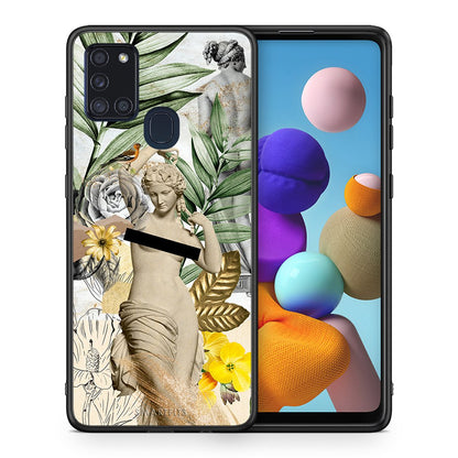 Θήκη Samsung A21s Woman Statue από τη Smartfits με σχέδιο στο πίσω μέρος και μαύρο περίβλημα | Samsung A21s Woman Statue case with colorful back and black bezels