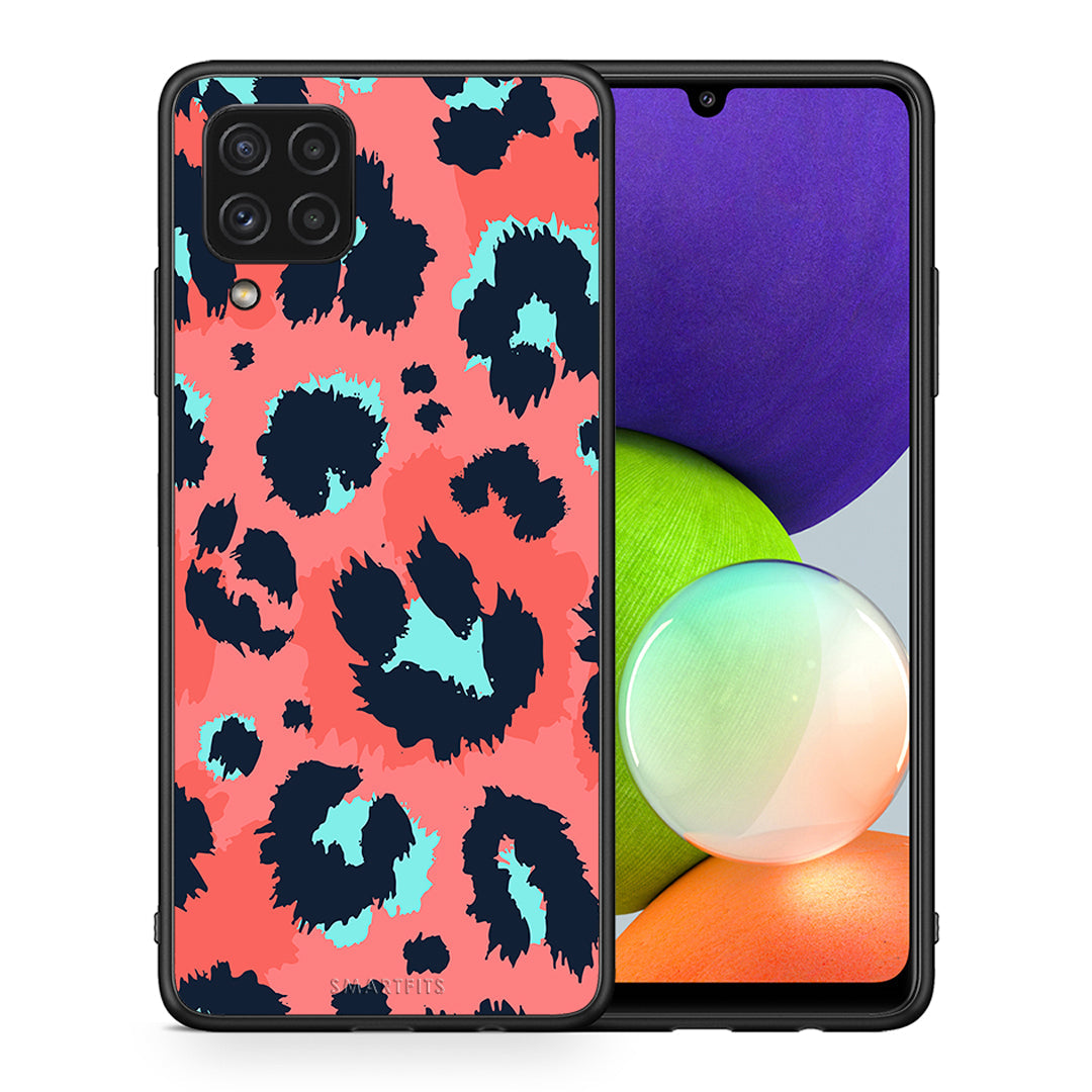 Θήκη Samsung A22 4G Pink Leopard Animal από τη Smartfits με σχέδιο στο πίσω μέρος και μαύρο περίβλημα | Samsung A22 4G Pink Leopard Animal case with colorful back and black bezels