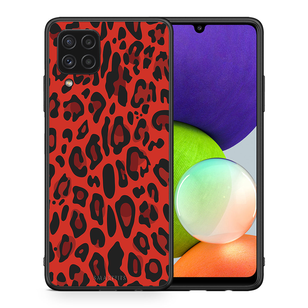 Θήκη Samsung A22 4G Red Leopard Animal από τη Smartfits με σχέδιο στο πίσω μέρος και μαύρο περίβλημα | Samsung A22 4G Red Leopard Animal case with colorful back and black bezels