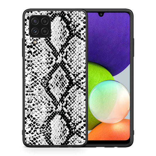 Θήκη Samsung A22 4G White Snake Animal από τη Smartfits με σχέδιο στο πίσω μέρος και μαύρο περίβλημα | Samsung A22 4G White Snake Animal case with colorful back and black bezels