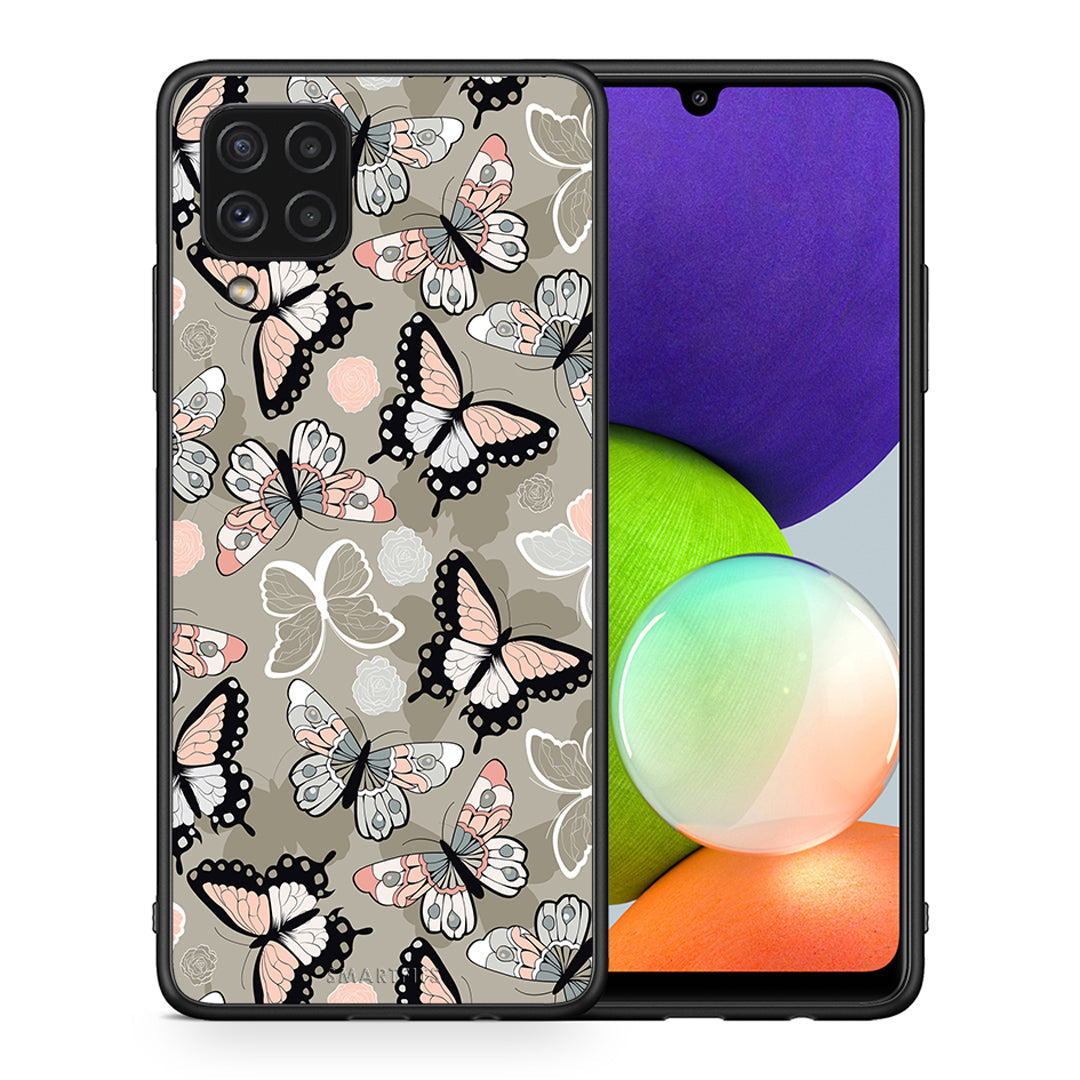 Θήκη Samsung A22 4G Butterflies Boho από τη Smartfits με σχέδιο στο πίσω μέρος και μαύρο περίβλημα | Samsung A22 4G Butterflies Boho case with colorful back and black bezels