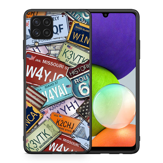 Θήκη Samsung A22 4G Car Plates από τη Smartfits με σχέδιο στο πίσω μέρος και μαύρο περίβλημα | Samsung A22 4G Car Plates case with colorful back and black bezels