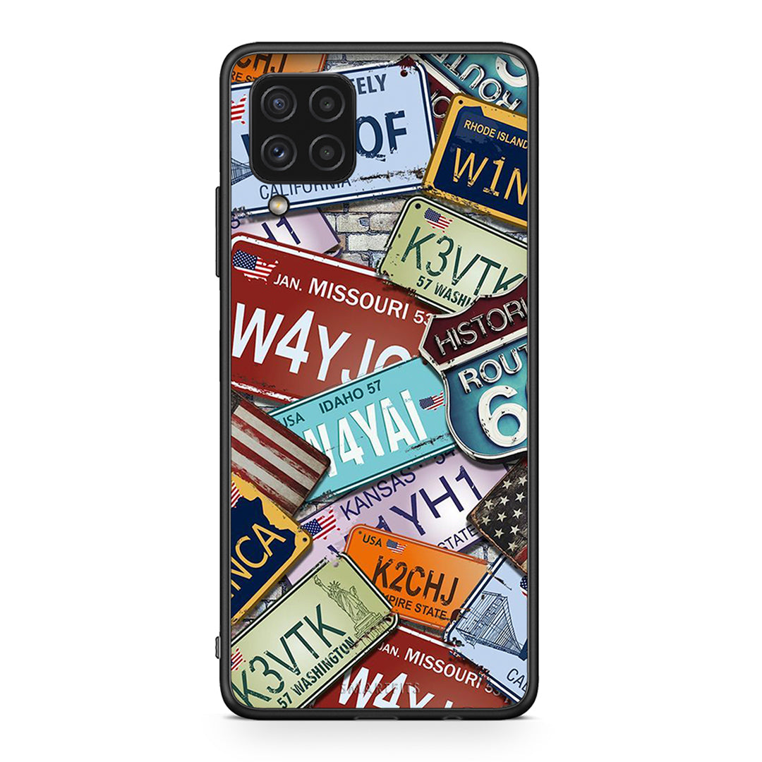 Samsung A22 4G Car Plates θήκη από τη Smartfits με σχέδιο στο πίσω μέρος και μαύρο περίβλημα | Smartphone case with colorful back and black bezels by Smartfits