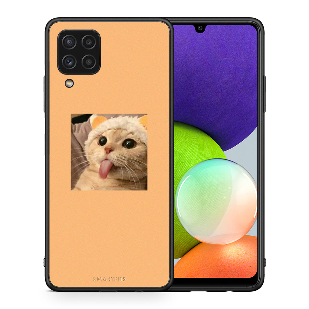 Θήκη Samsung A22 4G Cat Tongue από τη Smartfits με σχέδιο στο πίσω μέρος και μαύρο περίβλημα | Samsung A22 4G Cat Tongue case with colorful back and black bezels