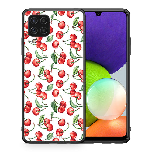 Θήκη Samsung A22 4G Cherry Summer από τη Smartfits με σχέδιο στο πίσω μέρος και μαύρο περίβλημα | Samsung A22 4G Cherry Summer case with colorful back and black bezels