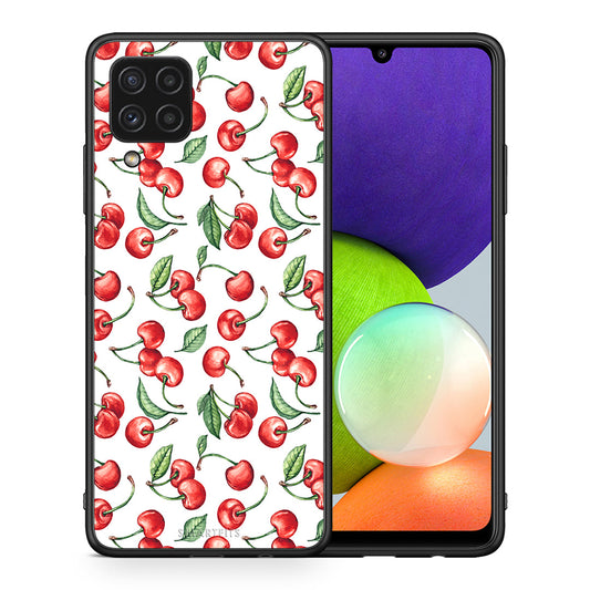 Θήκη Samsung A22 4G Cherry Summer από τη Smartfits με σχέδιο στο πίσω μέρος και μαύρο περίβλημα | Samsung A22 4G Cherry Summer case with colorful back and black bezels