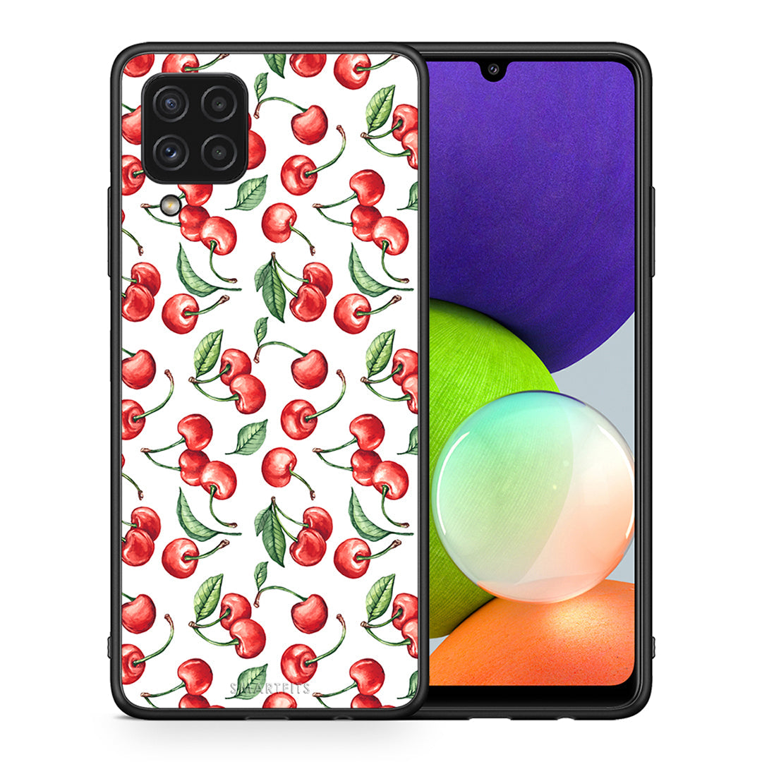 Θήκη Samsung A22 4G Cherry Summer από τη Smartfits με σχέδιο στο πίσω μέρος και μαύρο περίβλημα | Samsung A22 4G Cherry Summer case with colorful back and black bezels