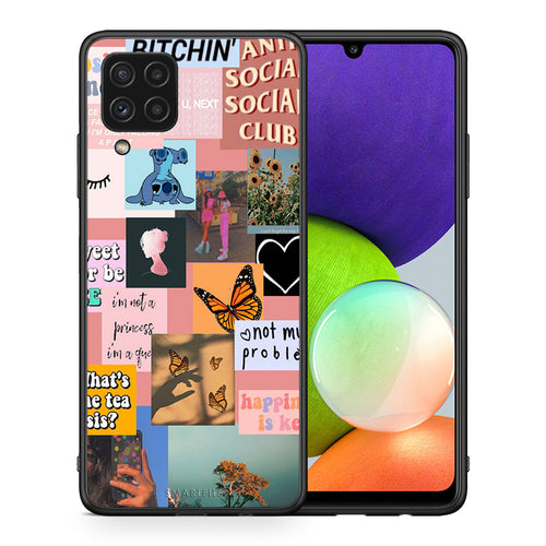 Θήκη Αγίου Βαλεντίνου Samsung A22 4G Collage Bitchin από τη Smartfits με σχέδιο στο πίσω μέρος και μαύρο περίβλημα | Samsung A22 4G Collage Bitchin case with colorful back and black bezels