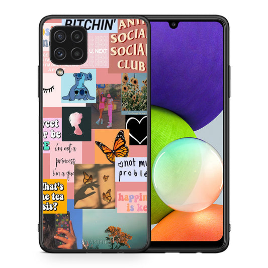 Θήκη Αγίου Βαλεντίνου Samsung A22 4G Collage Bitchin από τη Smartfits με σχέδιο στο πίσω μέρος και μαύρο περίβλημα | Samsung A22 4G Collage Bitchin case with colorful back and black bezels