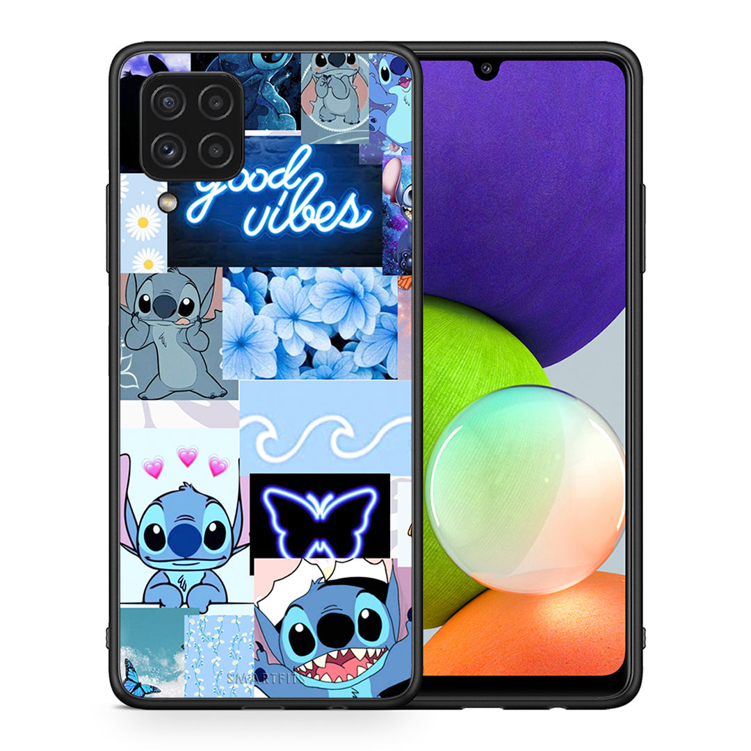 Θήκη Αγίου Βαλεντίνου Samsung A22 4G Collage Good Vibes από τη Smartfits με σχέδιο στο πίσω μέρος και μαύρο περίβλημα | Samsung A22 4G Collage Good Vibes case with colorful back and black bezels