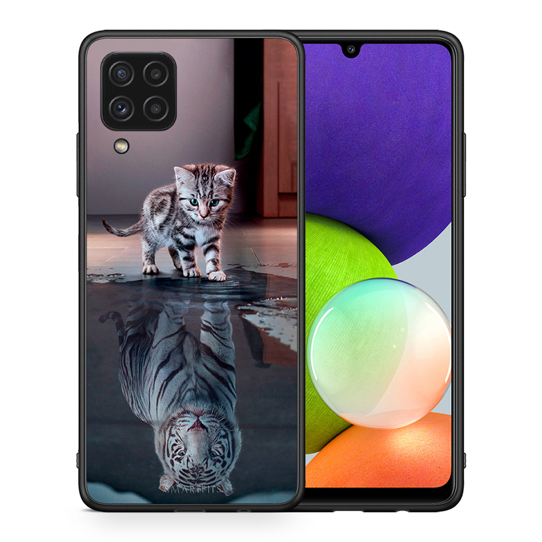 Θήκη Samsung A22 4G Tiger Cute από τη Smartfits με σχέδιο στο πίσω μέρος και μαύρο περίβλημα | Samsung A22 4G Tiger Cute case with colorful back and black bezels