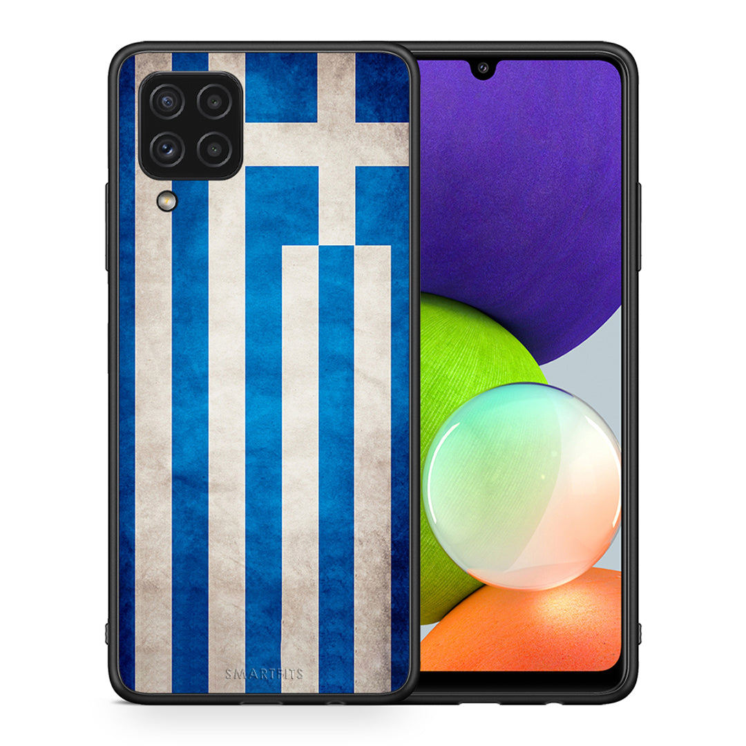 Θήκη Samsung A22 4G Greek Flag από τη Smartfits με σχέδιο στο πίσω μέρος και μαύρο περίβλημα | Samsung A22 4G Greek Flag case with colorful back and black bezels