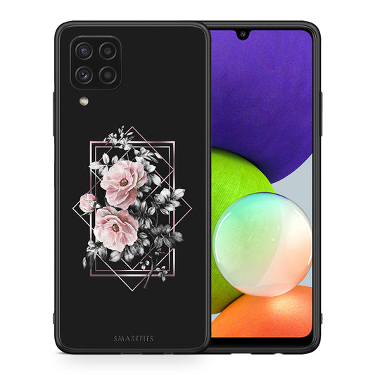 Θήκη Samsung A22 4G Frame Flower από τη Smartfits με σχέδιο στο πίσω μέρος και μαύρο περίβλημα | Samsung A22 4G Frame Flower case with colorful back and black bezels