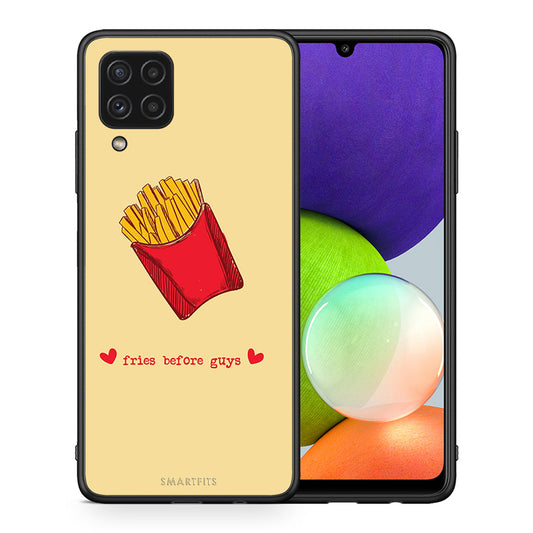 Θήκη Αγίου Βαλεντίνου Samsung A22 4G Fries Before Guys από τη Smartfits με σχέδιο στο πίσω μέρος και μαύρο περίβλημα | Samsung A22 4G Fries Before Guys case with colorful back and black bezels