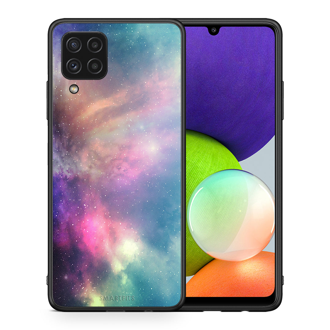 Θήκη Samsung A22 4G Rainbow Galaxy από τη Smartfits με σχέδιο στο πίσω μέρος και μαύρο περίβλημα | Samsung A22 4G Rainbow Galaxy case with colorful back and black bezels