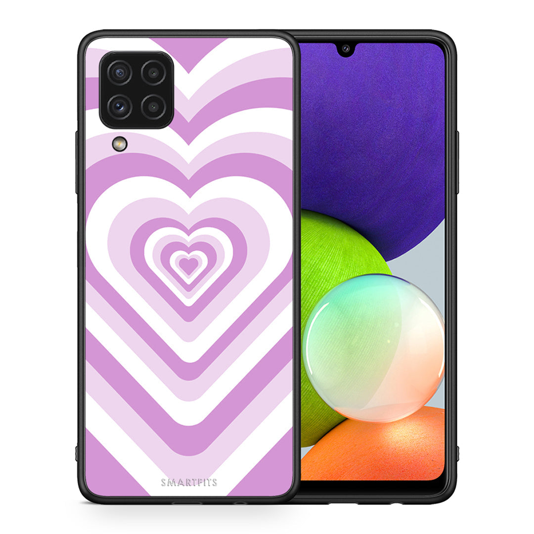 Θήκη Samsung A22 4G Lilac Hearts από τη Smartfits με σχέδιο στο πίσω μέρος και μαύρο περίβλημα | Samsung A22 4G Lilac Hearts case with colorful back and black bezels