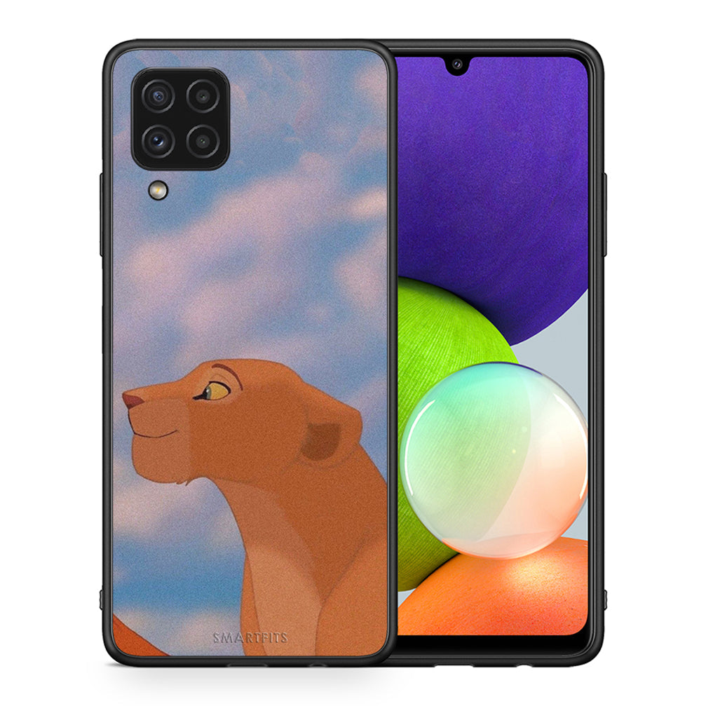 Θήκη Αγίου Βαλεντίνου Samsung A22 4G Lion Love 2 από τη Smartfits με σχέδιο στο πίσω μέρος και μαύρο περίβλημα | Samsung A22 4G Lion Love 2 case with colorful back and black bezels