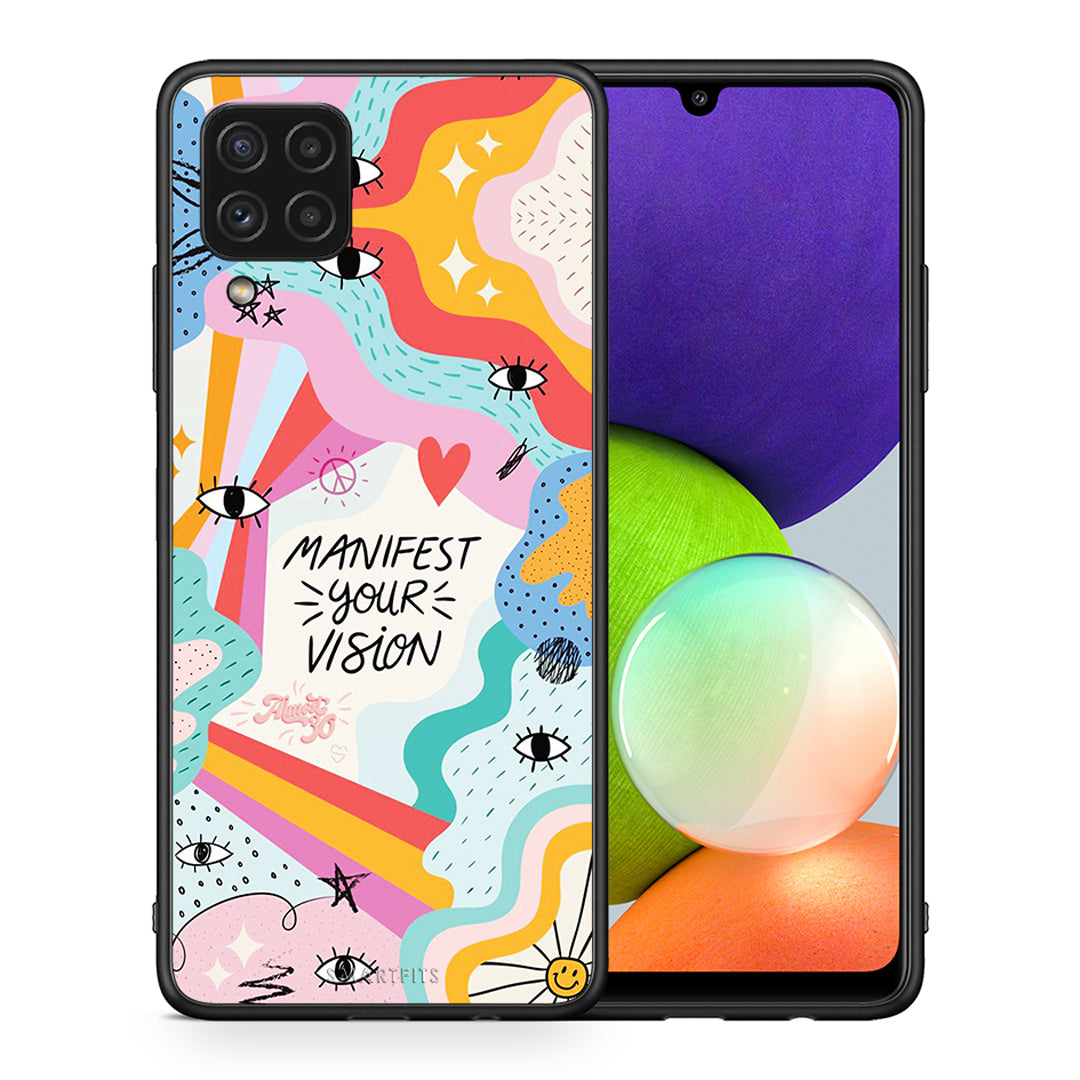 Θήκη Samsung A22 4G Manifest Your Vision από τη Smartfits με σχέδιο στο πίσω μέρος και μαύρο περίβλημα | Samsung A22 4G Manifest Your Vision case with colorful back and black bezels