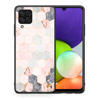 Thumbnail for Θήκη Samsung A22 4G Hexagon Pink Marble από τη Smartfits με σχέδιο στο πίσω μέρος και μαύρο περίβλημα | Samsung A22 4G Hexagon Pink Marble case with colorful back and black bezels