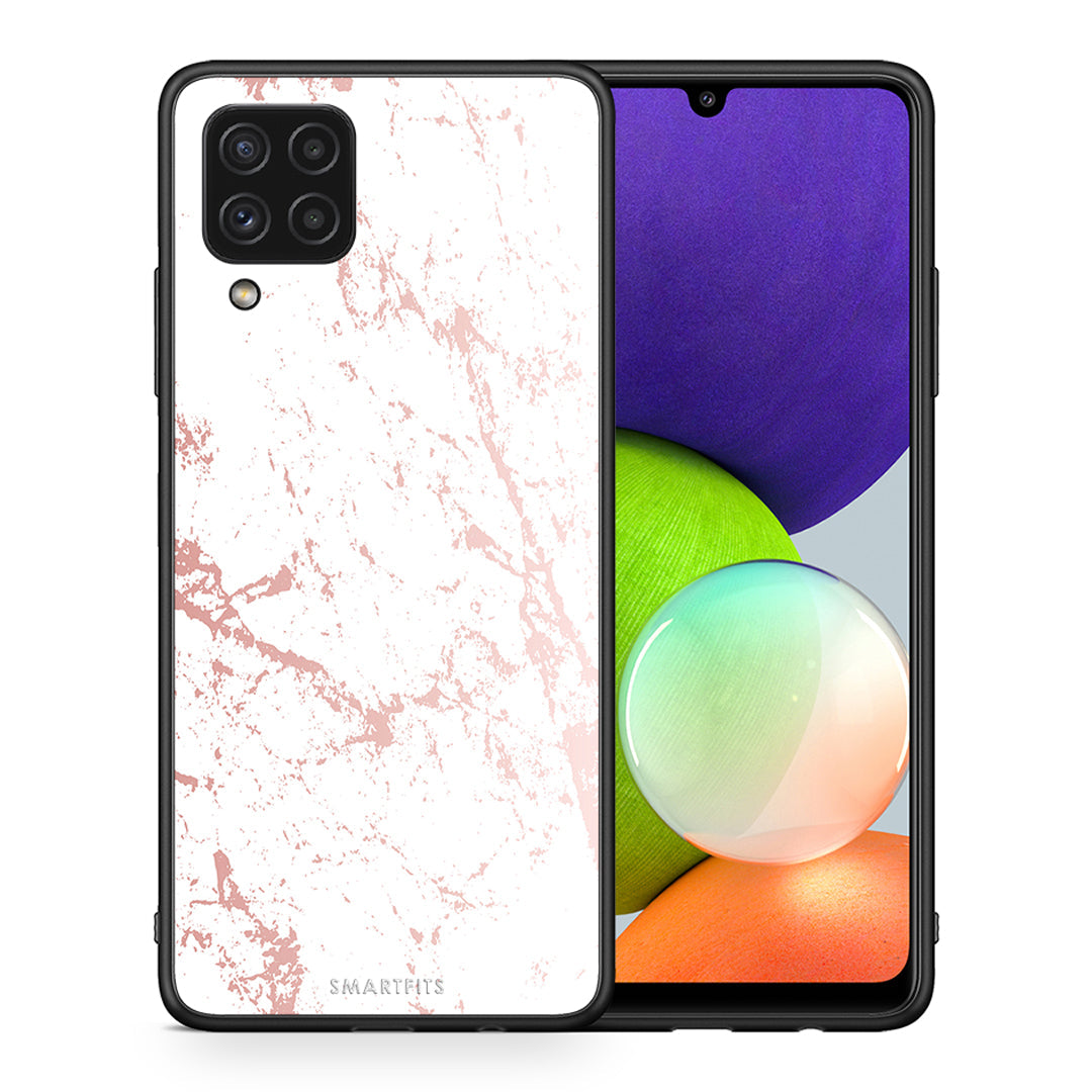 Θήκη Samsung A22 4G Pink Splash Marble από τη Smartfits με σχέδιο στο πίσω μέρος και μαύρο περίβλημα | Samsung A22 4G Pink Splash Marble case with colorful back and black bezels