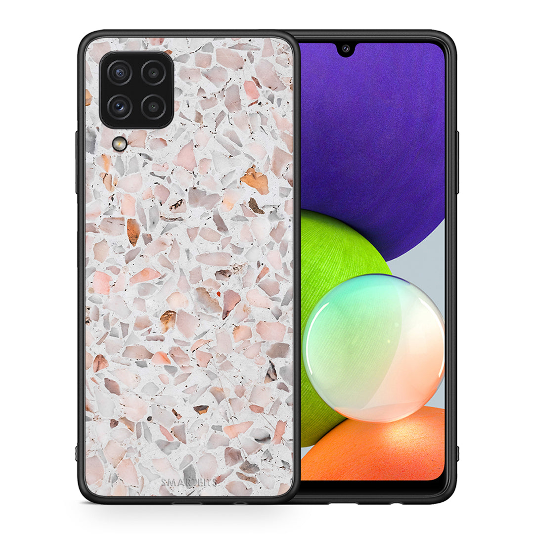 Θήκη Samsung A22 4G Marble Terrazzo από τη Smartfits με σχέδιο στο πίσω μέρος και μαύρο περίβλημα | Samsung A22 4G Marble Terrazzo case with colorful back and black bezels
