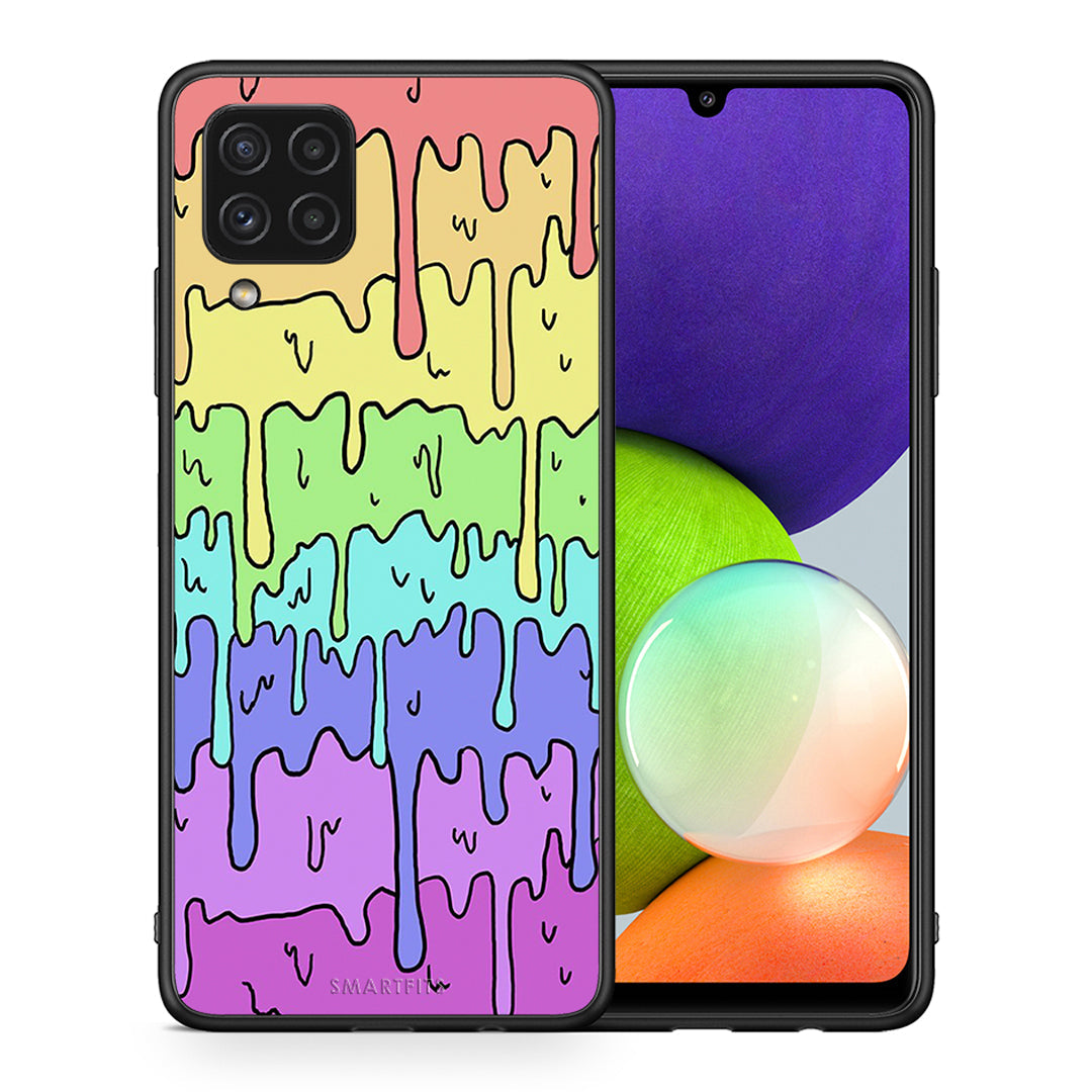 Θήκη Samsung A22 4G Melting Rainbow από τη Smartfits με σχέδιο στο πίσω μέρος και μαύρο περίβλημα | Samsung A22 4G Melting Rainbow case with colorful back and black bezels