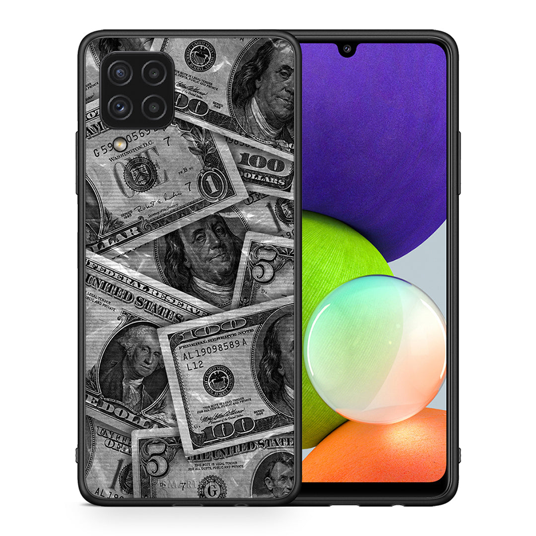 Θήκη Samsung A22 4G Money Dollars από τη Smartfits με σχέδιο στο πίσω μέρος και μαύρο περίβλημα | Samsung A22 4G Money Dollars case with colorful back and black bezels