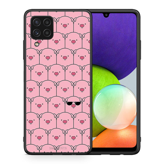Θήκη Samsung A22 4G Pig Glasses από τη Smartfits με σχέδιο στο πίσω μέρος και μαύρο περίβλημα | Samsung A22 4G Pig Glasses case with colorful back and black bezels