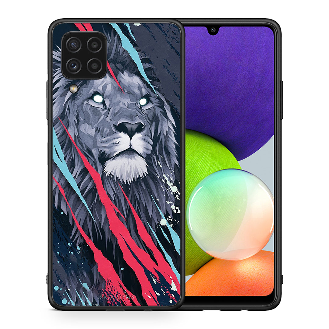 Θήκη Samsung A22 4G Lion Designer PopArt από τη Smartfits με σχέδιο στο πίσω μέρος και μαύρο περίβλημα | Samsung A22 4G Lion Designer PopArt case with colorful back and black bezels