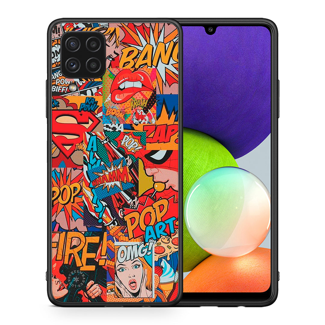 Θήκη Samsung A22 4G PopArt OMG από τη Smartfits με σχέδιο στο πίσω μέρος και μαύρο περίβλημα | Samsung A22 4G PopArt OMG case with colorful back and black bezels