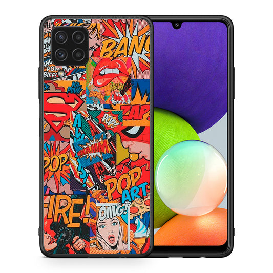 Θήκη Samsung A22 4G PopArt OMG από τη Smartfits με σχέδιο στο πίσω μέρος και μαύρο περίβλημα | Samsung A22 4G PopArt OMG case with colorful back and black bezels
