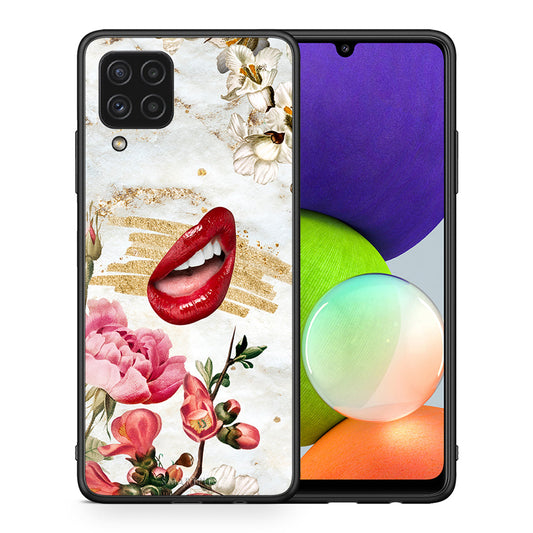 Θήκη Samsung A22 4G Red Lips από τη Smartfits με σχέδιο στο πίσω μέρος και μαύρο περίβλημα | Samsung A22 4G Red Lips case with colorful back and black bezels