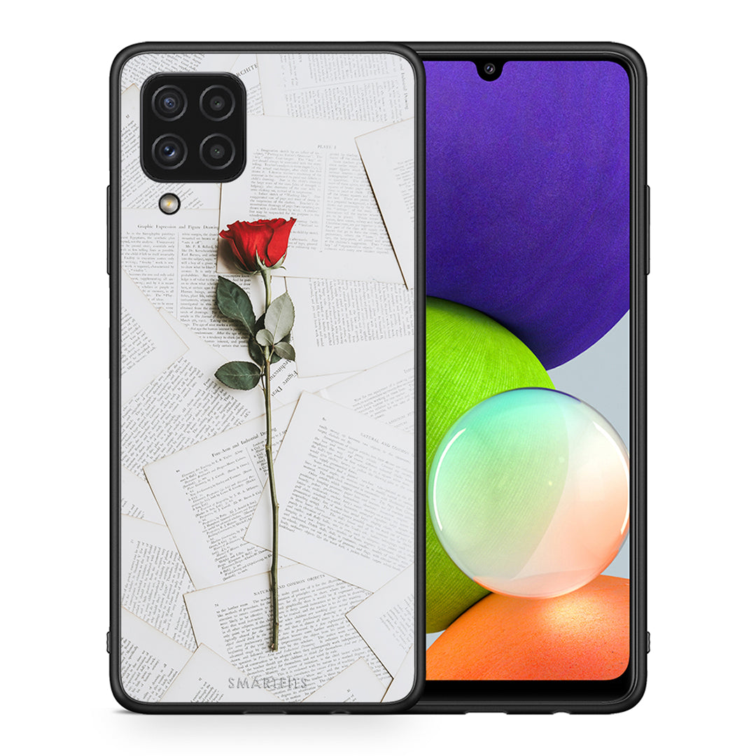 Θήκη Samsung A22 4G Red Rose από τη Smartfits με σχέδιο στο πίσω μέρος και μαύρο περίβλημα | Samsung A22 4G Red Rose case with colorful back and black bezels