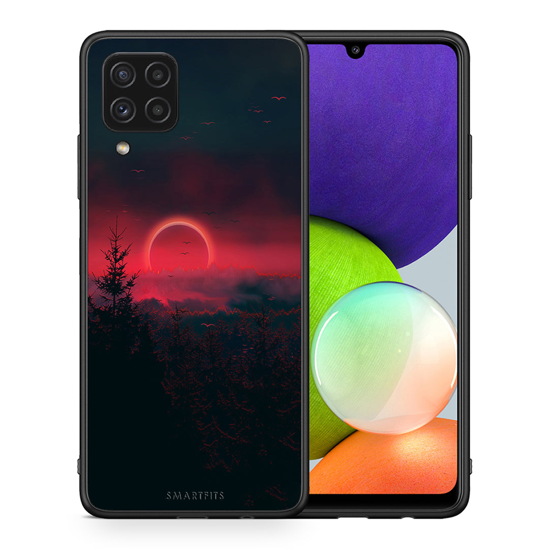 Θήκη Samsung A22 4G Sunset Tropic από τη Smartfits με σχέδιο στο πίσω μέρος και μαύρο περίβλημα | Samsung A22 4G Sunset Tropic case with colorful back and black bezels