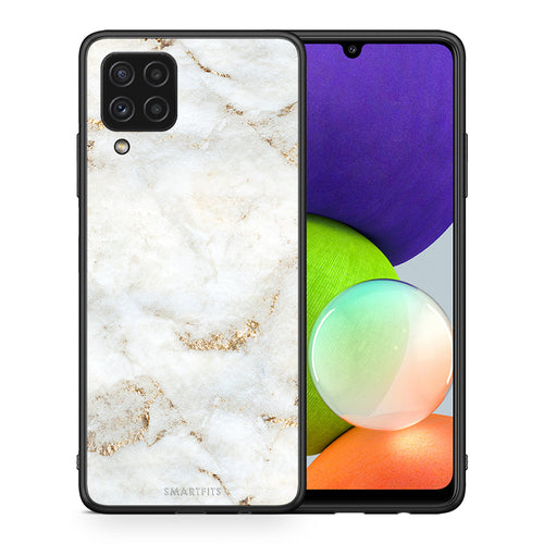 Θήκη Samsung A22 4G White Gold Marble από τη Smartfits με σχέδιο στο πίσω μέρος και μαύρο περίβλημα | Samsung A22 4G White Gold Marble case with colorful back and black bezels