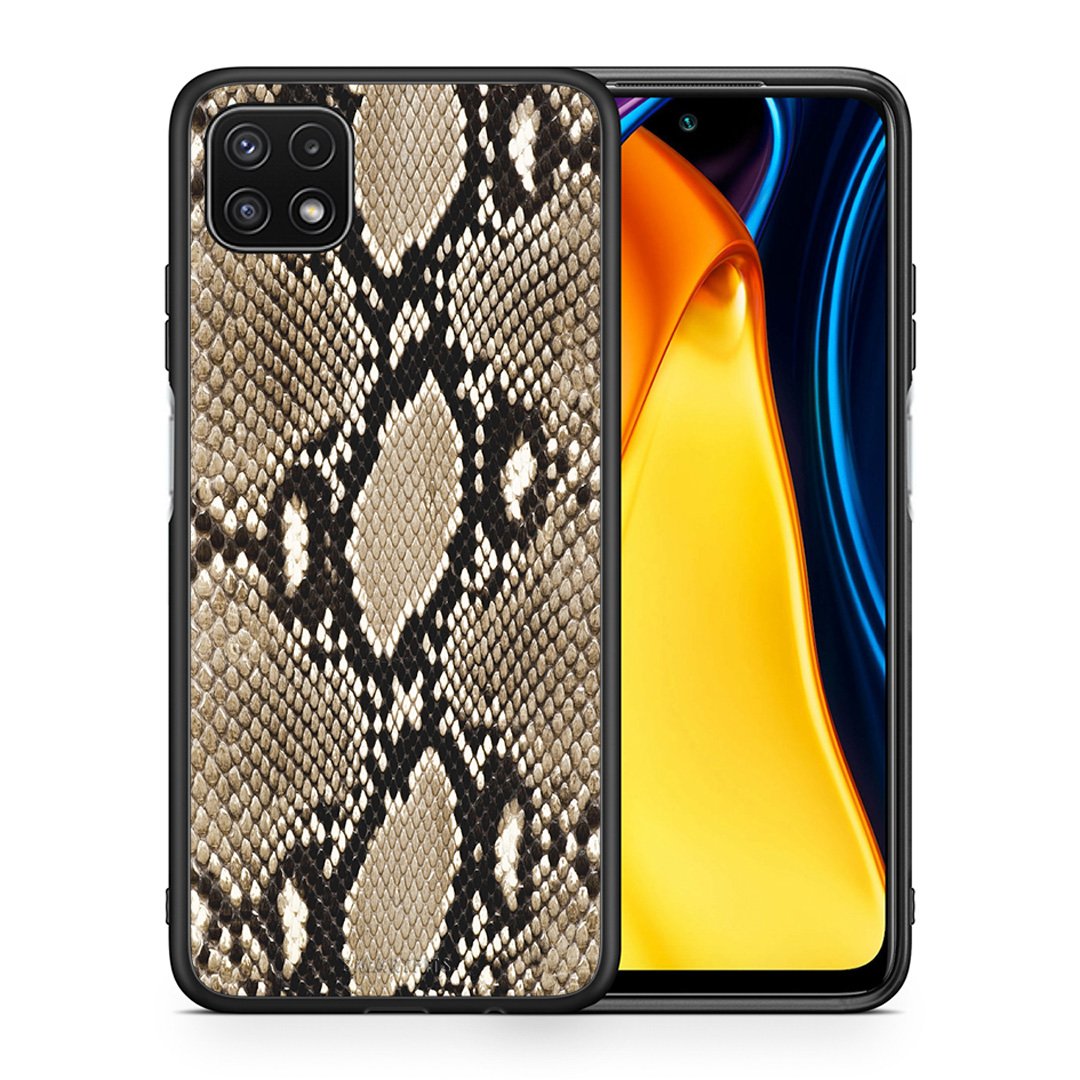 Θήκη Samsung A22 5G Fashion Snake Animal από τη Smartfits με σχέδιο στο πίσω μέρος και μαύρο περίβλημα | Samsung A22 5G Fashion Snake Animal case with colorful back and black bezels