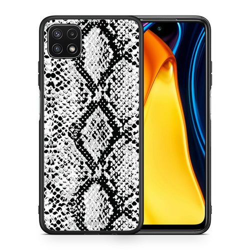 Θήκη Samsung A22 5G White Snake Animal από τη Smartfits με σχέδιο στο πίσω μέρος και μαύρο περίβλημα | Samsung A22 5G White Snake Animal case with colorful back and black bezels
