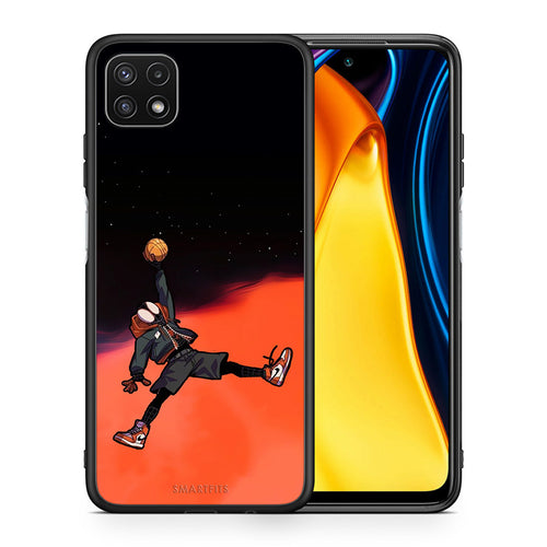 Θήκη Samsung A22 5G Basketball Hero από τη Smartfits με σχέδιο στο πίσω μέρος και μαύρο περίβλημα | Samsung A22 5G Basketball Hero case with colorful back and black bezels