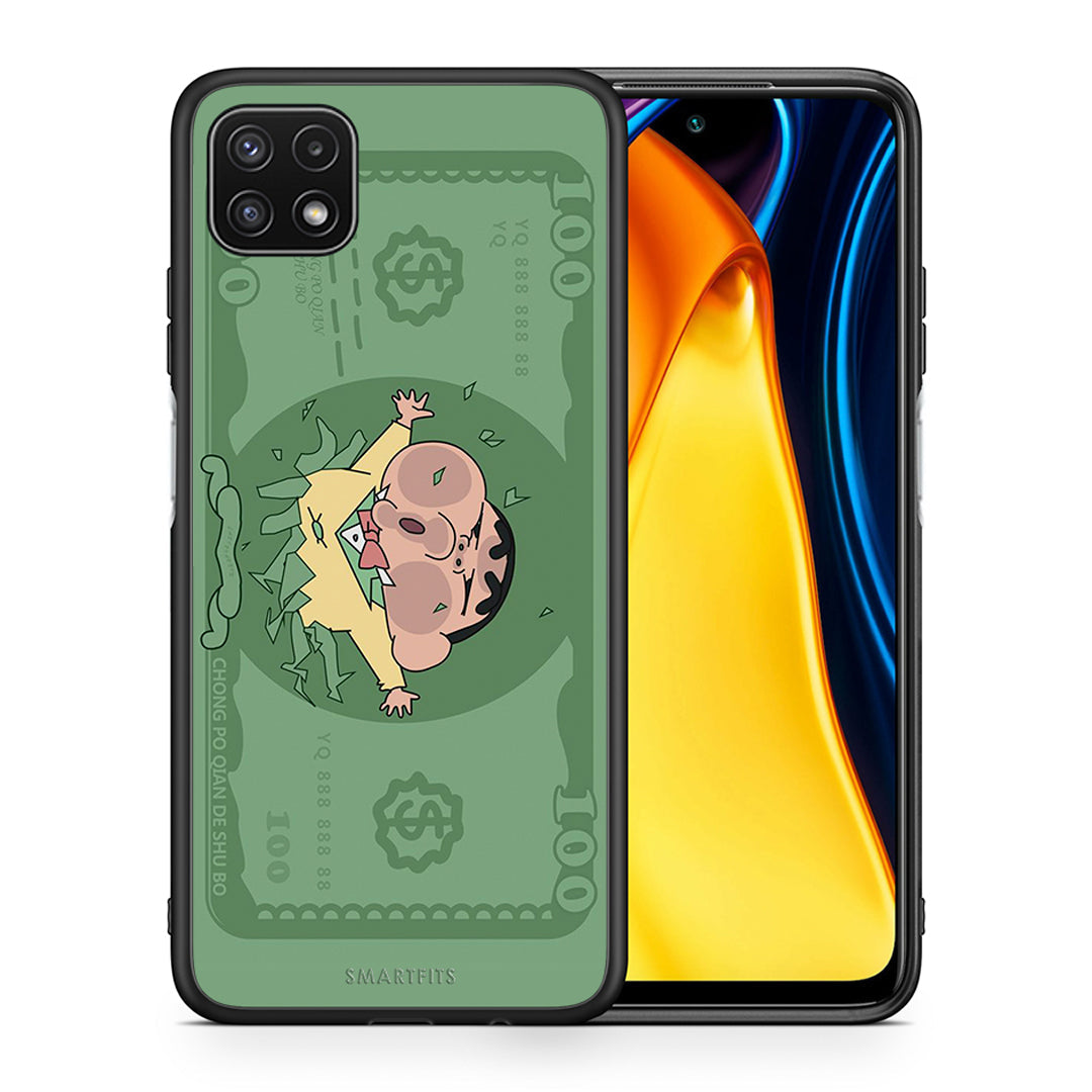 Θήκη Αγίου Βαλεντίνου Samsung A22 5G Big Money από τη Smartfits με σχέδιο στο πίσω μέρος και μαύρο περίβλημα | Samsung A22 5G Big Money case with colorful back and black bezels