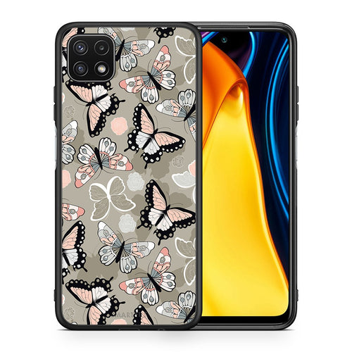 Θήκη Samsung A22 5G Butterflies Boho από τη Smartfits με σχέδιο στο πίσω μέρος και μαύρο περίβλημα | Samsung A22 5G Butterflies Boho case with colorful back and black bezels