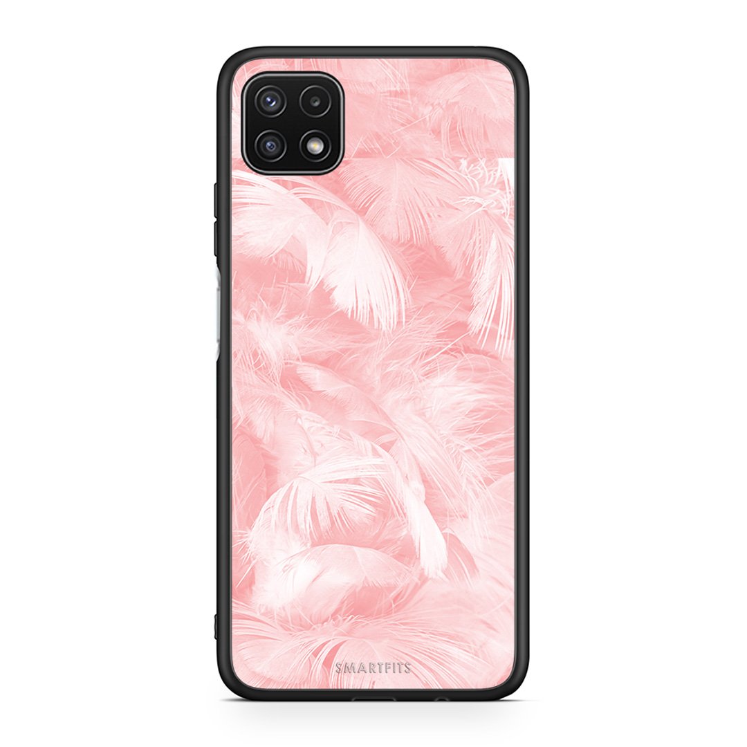 33 - Samsung A22 5G Pink Feather Boho case, cover, bumper