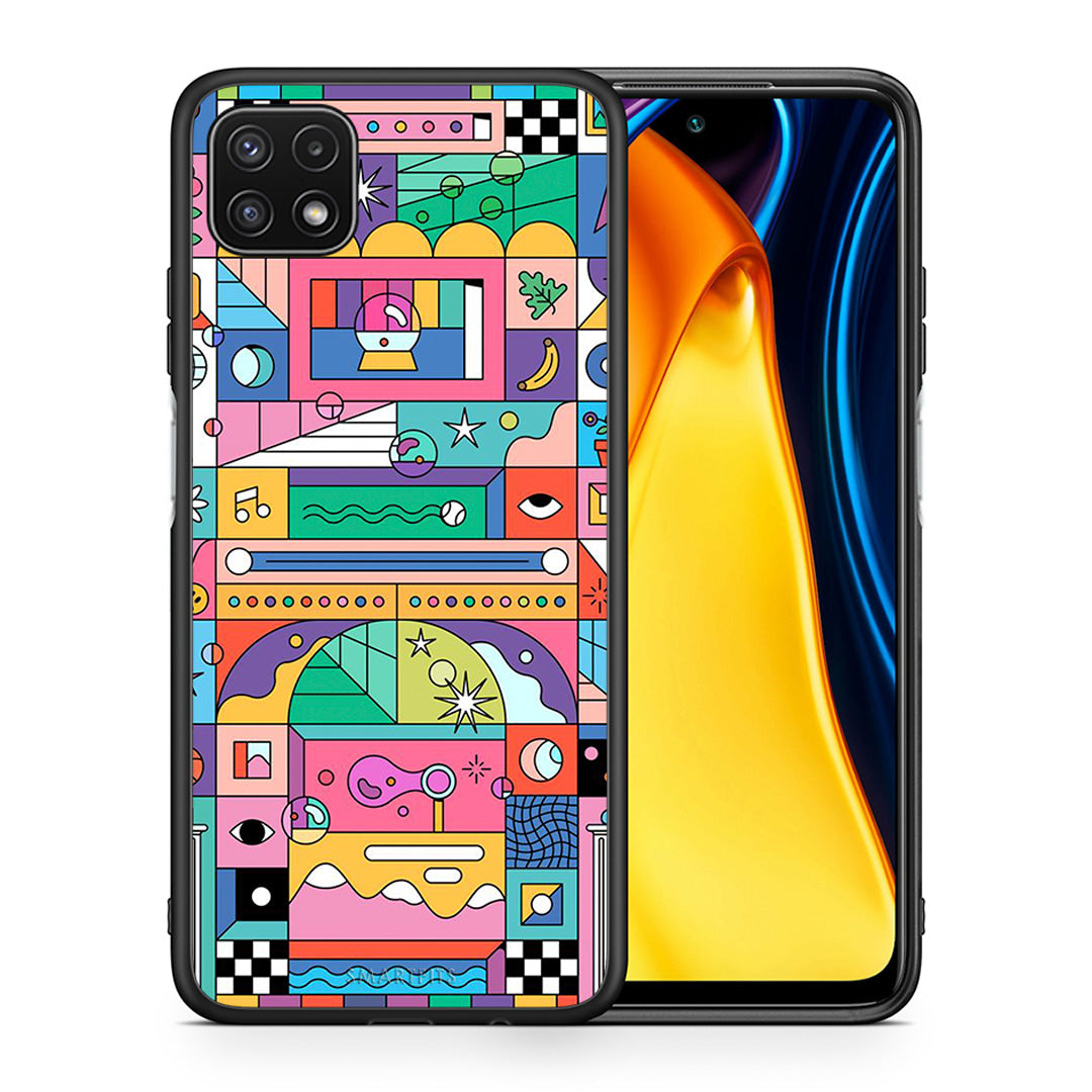 Θήκη Samsung A22 5G Bubbles Soap από τη Smartfits με σχέδιο στο πίσω μέρος και μαύρο περίβλημα | Samsung A22 5G Bubbles Soap case with colorful back and black bezels