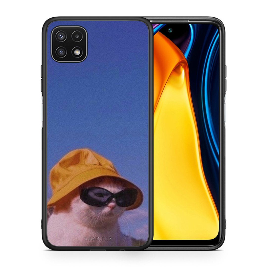 Θήκη Samsung A22 5G Cat Diva από τη Smartfits με σχέδιο στο πίσω μέρος και μαύρο περίβλημα | Samsung A22 5G Cat Diva case with colorful back and black bezels