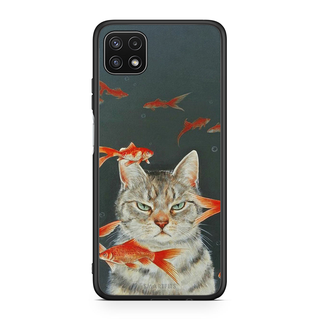 Samsung A22 5G Cat Goldfish θήκη από τη Smartfits με σχέδιο στο πίσω μέρος και μαύρο περίβλημα | Smartphone case with colorful back and black bezels by Smartfits