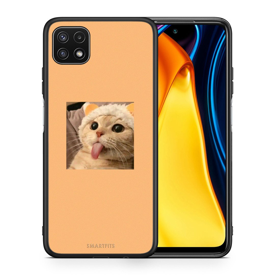 Θήκη Samsung A22 5G Cat Tongue από τη Smartfits με σχέδιο στο πίσω μέρος και μαύρο περίβλημα | Samsung A22 5G Cat Tongue case with colorful back and black bezels