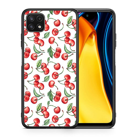 Θήκη Samsung A22 5G Cherry Summer από τη Smartfits με σχέδιο στο πίσω μέρος και μαύρο περίβλημα | Samsung A22 5G Cherry Summer case with colorful back and black bezels