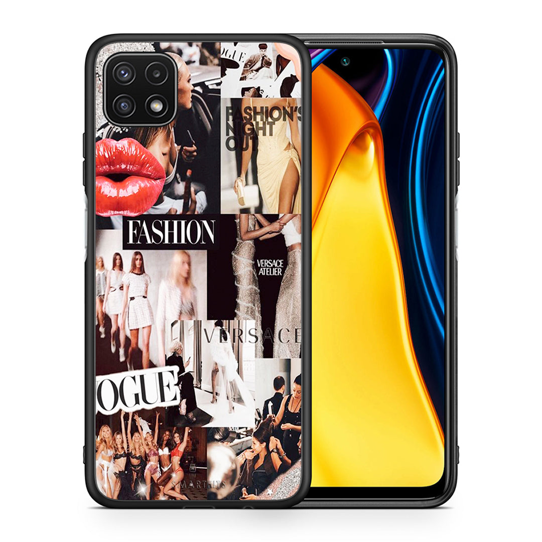 Θήκη Αγίου Βαλεντίνου Samsung A22 5G Collage Fashion από τη Smartfits με σχέδιο στο πίσω μέρος και μαύρο περίβλημα | Samsung A22 5G Collage Fashion case with colorful back and black bezels