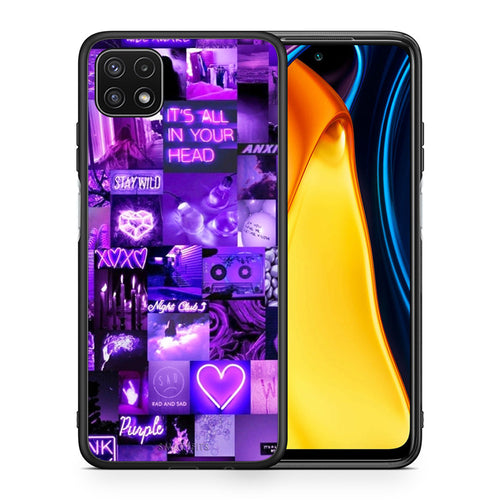 Θήκη Αγίου Βαλεντίνου Samsung A22 5G Collage Stay Wild από τη Smartfits με σχέδιο στο πίσω μέρος και μαύρο περίβλημα | Samsung A22 5G Collage Stay Wild case with colorful back and black bezels