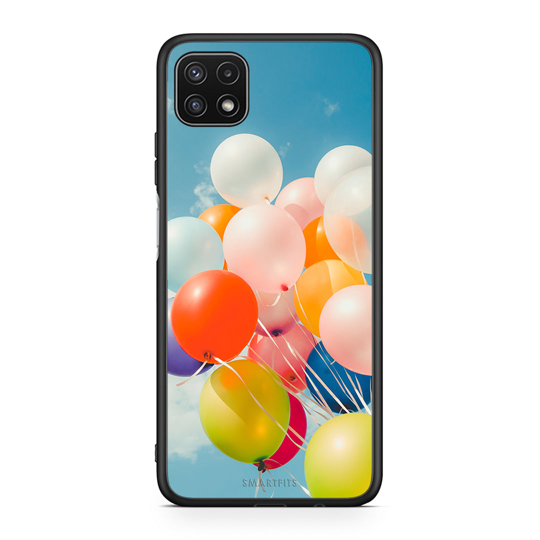 Samsung A22 5G Colorful Balloons θήκη από τη Smartfits με σχέδιο στο πίσω μέρος και μαύρο περίβλημα | Smartphone case with colorful back and black bezels by Smartfits